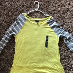 NWT Yellow Long-Sleeved Shirt with Striped Sleeves